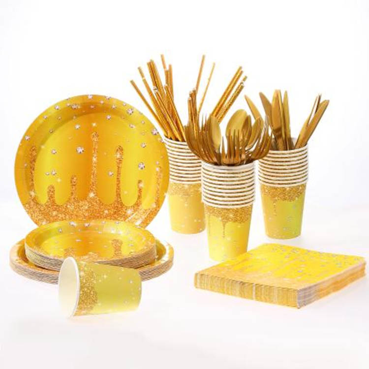 Set Piring Kertas Pesta Gold Foil