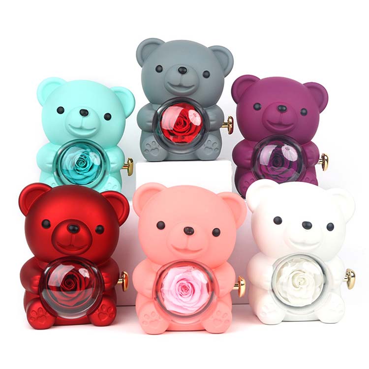Hug Bear Rotating Rotating Rose Jewelry Box